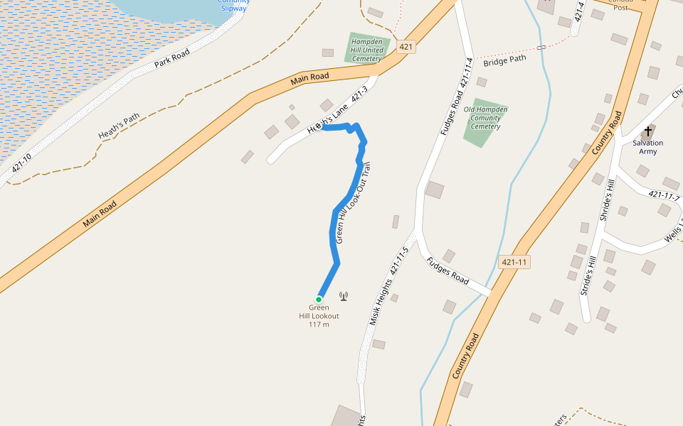 Green Hill Look-Out Trail walking route map in Hampden