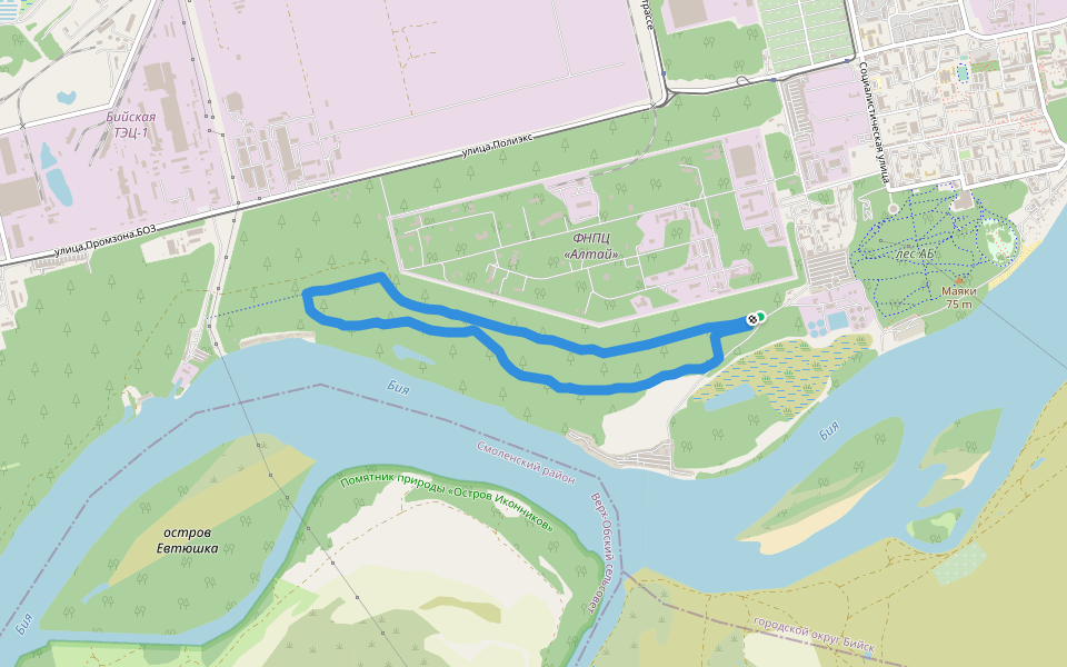 Трасса здоровья walking route map in Biysk