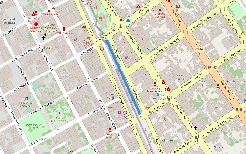 Calçadão Mercosul walking route map in Ponta Porã