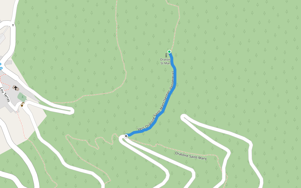 Vers Oratoire Saint-Mary (sentier dangereux) walking route map in Gorges du Tarn Causses