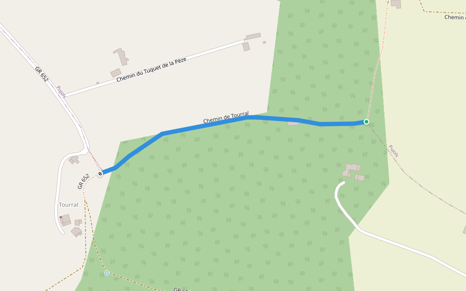 Chemin de Tourral walking route map in Pujols