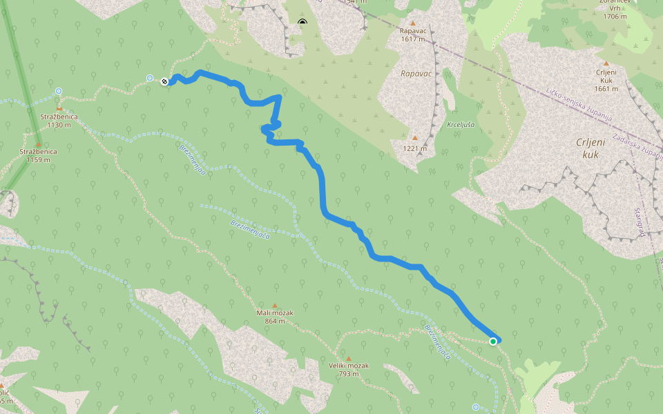 Krajni brig walking route map in Starigrad