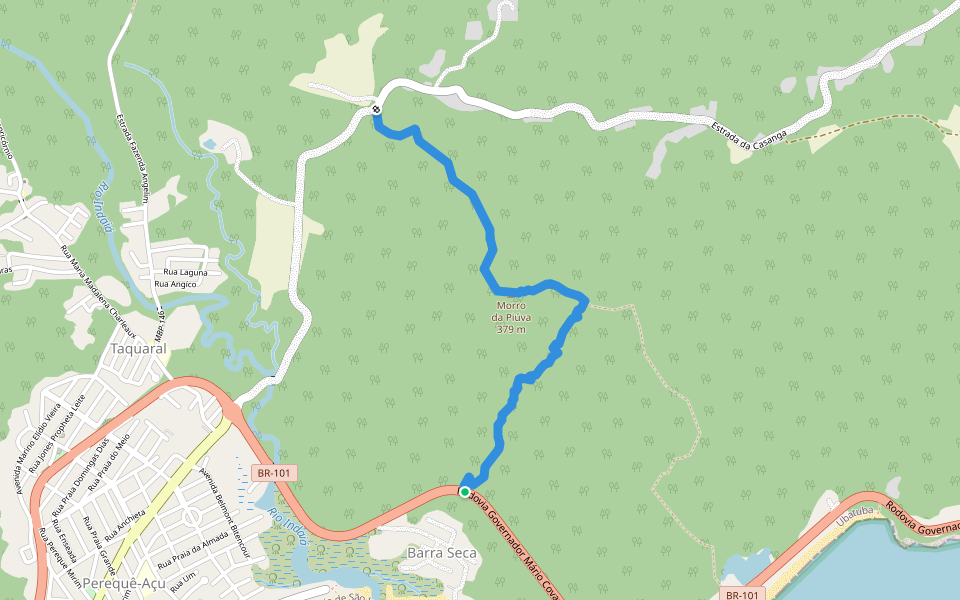 Trilha de acesso ao Morro da Piúva walking route map in Ubatuba