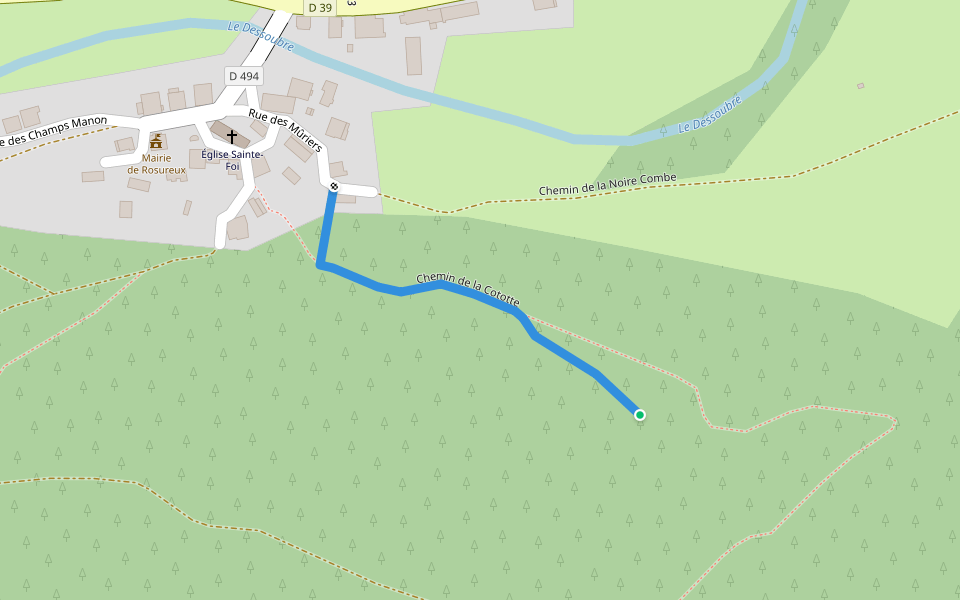 Chemin de la Cototte walking route map in Rosureux