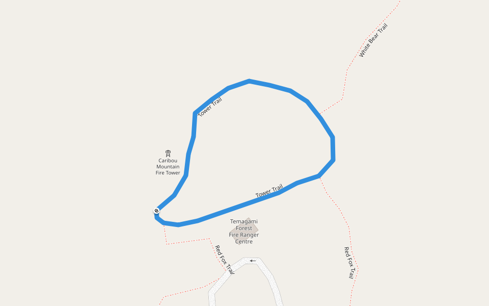 Tower Trail walking route map in Temagami