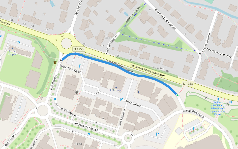 Allée Alexander Fleming walking route map in Challans