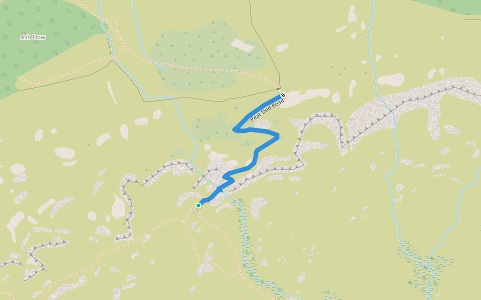 Peat Sled Road walking route map in Boot