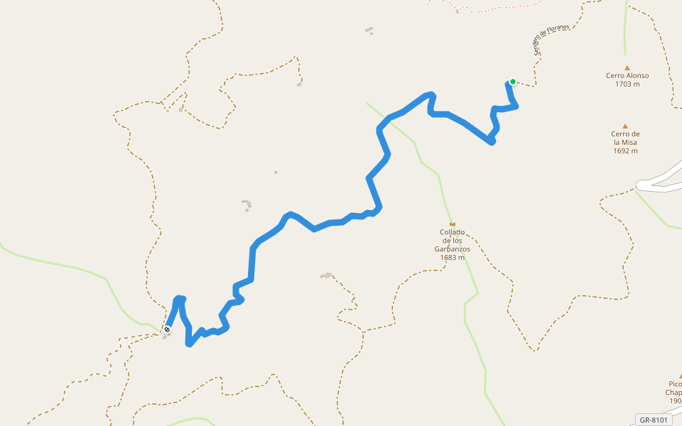 Sendero de Floranes walking route map in Baza