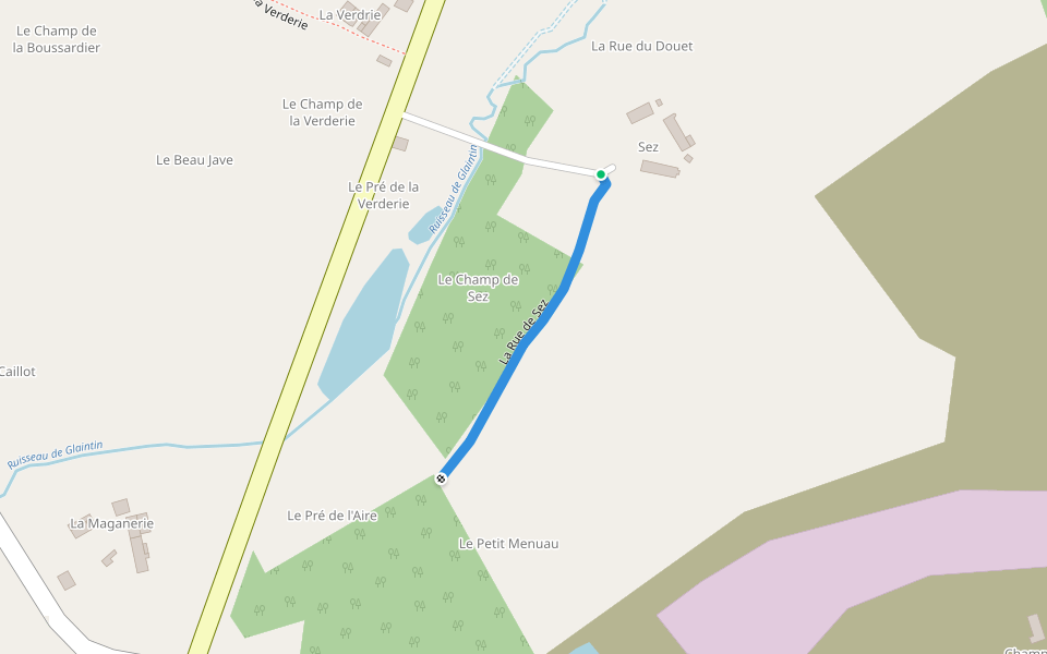 La Rue de Sez walking route map in Saint-Fraimbault-de-Prières