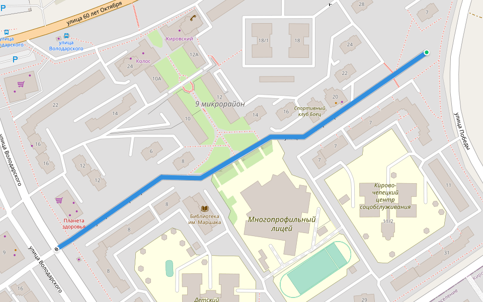 улица Комиссара Утробина walking route map in Kirovo-Chepetsk