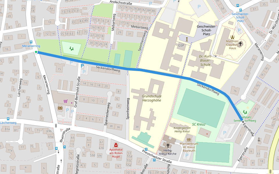 Seckendorffweg walking route map in Bayreuth