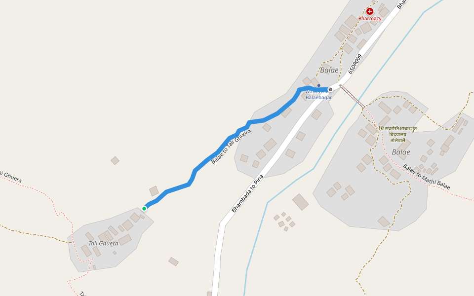 Balae to Tali Ghuera walking route map in Manma