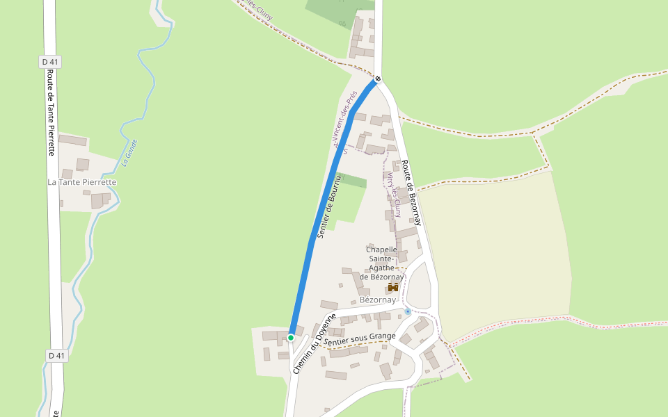 Sentier de Bournu walking route map in Saint-Vincent-des-Prés