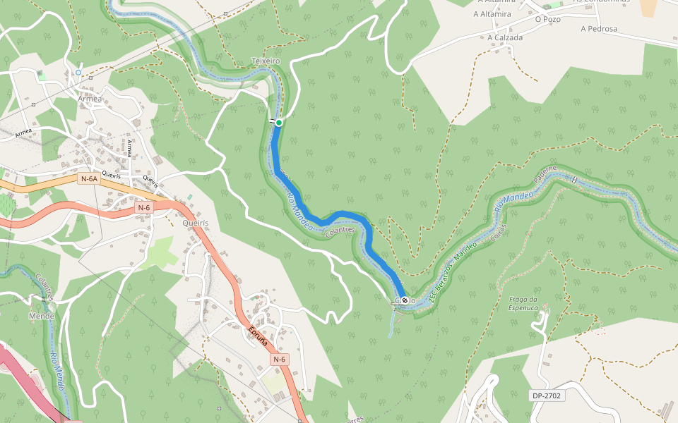 Ruta Ponte de Teixeiro a Chelo walking route map in Paderne
