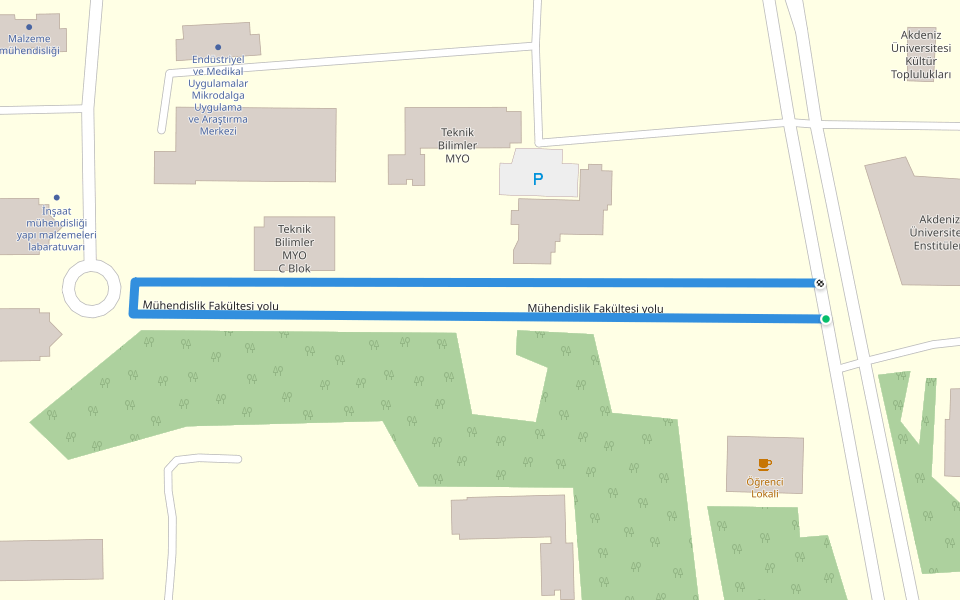 Mühendislik Fakültesi yolu walking route map in Antalya