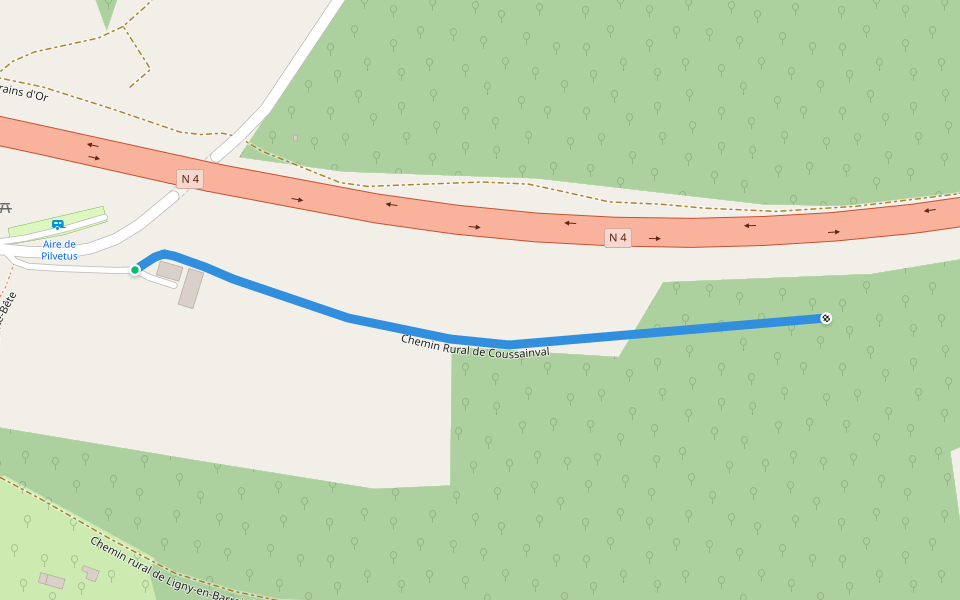 Chemin Rural de Coussainval walking route map in Ligny-en-Barrois