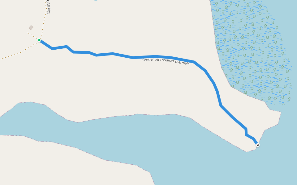 Sentier vers sources thermale walking route map in Prony