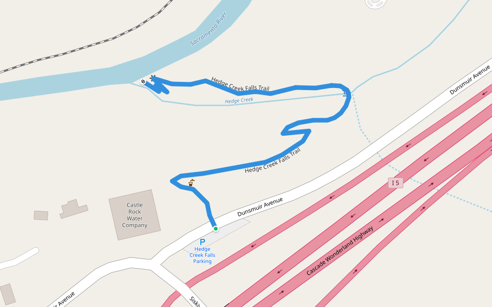 Hedge Creek Falls Trail walking route map in Dunsmuir