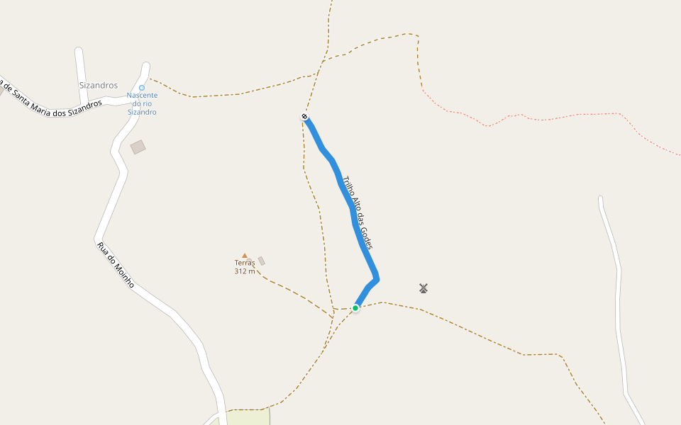 Trilho Alto das Godes walking route map in Sapataria