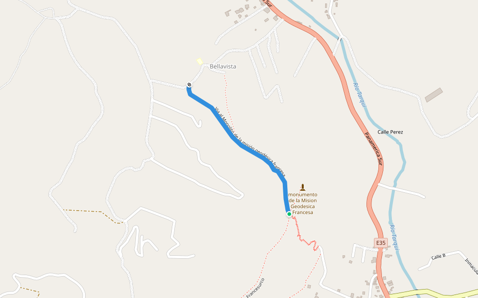 Via al Monolito de la misión geodésica francesa walking route map in Tarqui