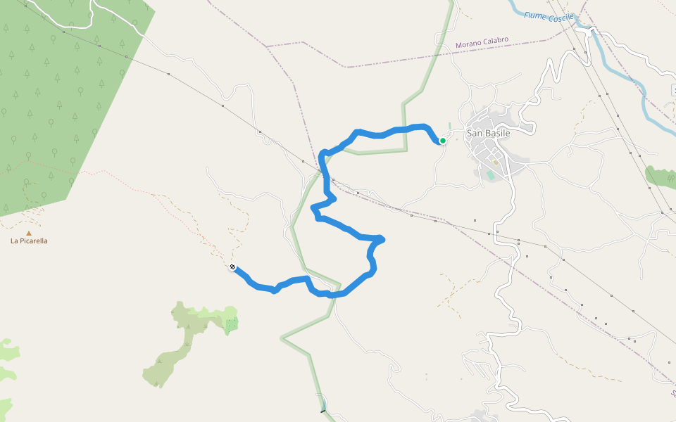 sentiero San Basile Montagna walking route map in San Basile