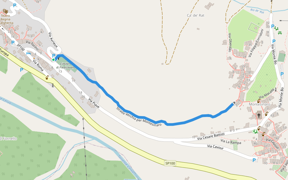 Strada Vecchia per Montesinaro walking route map in Piedicavallo