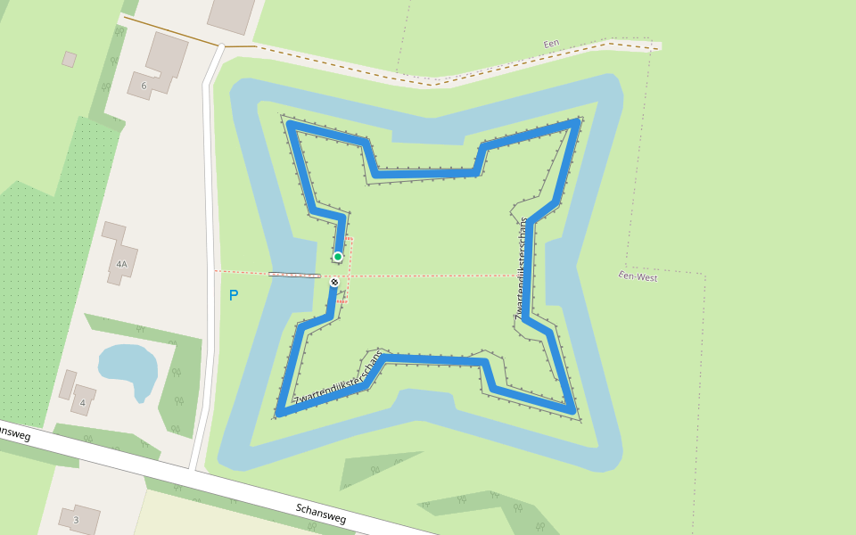 Zwartendijksterschans walking route map in Een-West