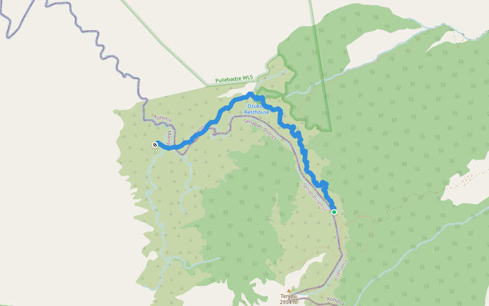 Dzukou Valley Trek walking route map in Viswema
