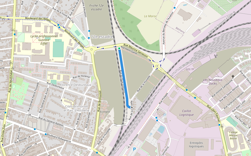 Rue du Quai militaire walking route map in Reims