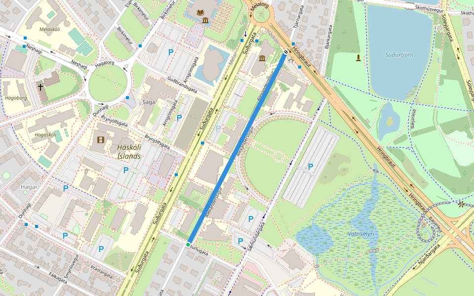 Alexanderstígur walking route map in Reykjavík