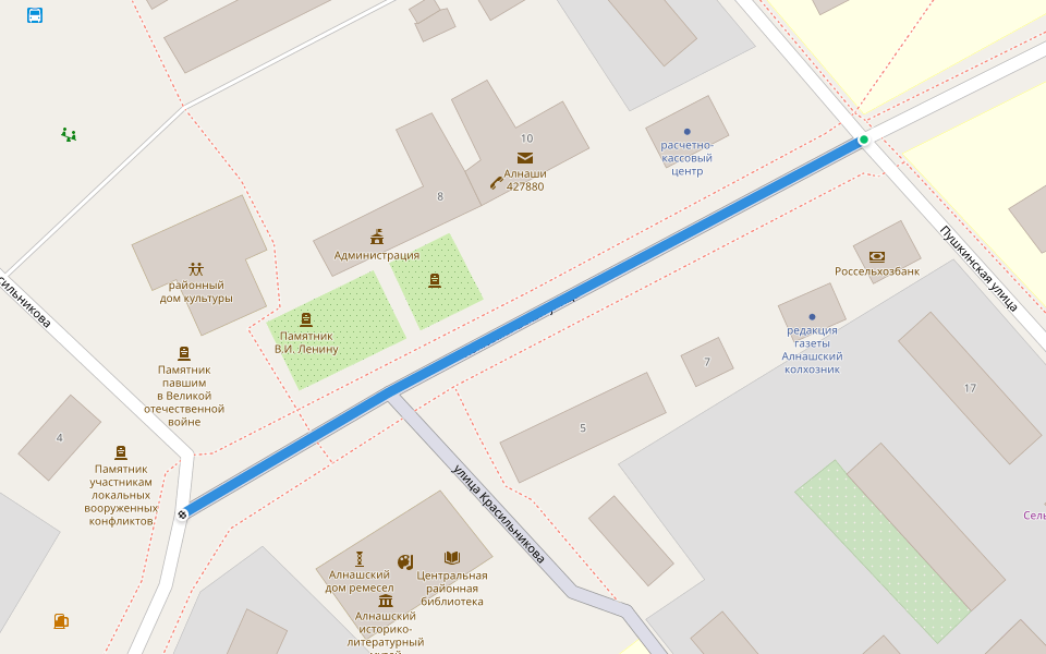 Комсомольская улица walking route map in Alnashi