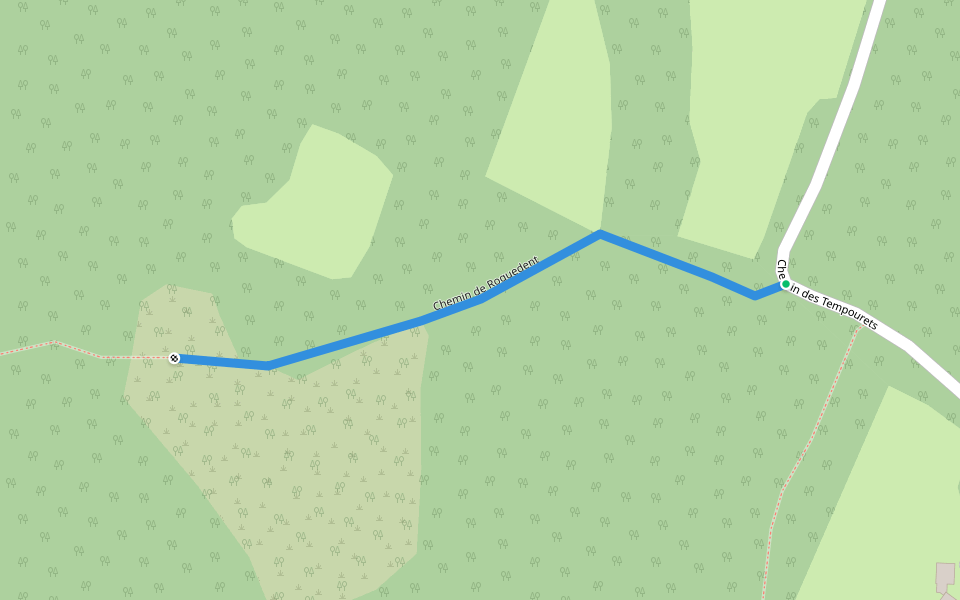 Chemin de Roquedent walking route map in Monteils