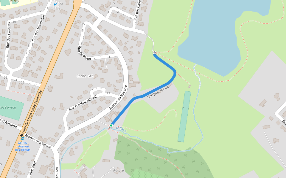 Rue Jean Vivant walking route map in Orthez