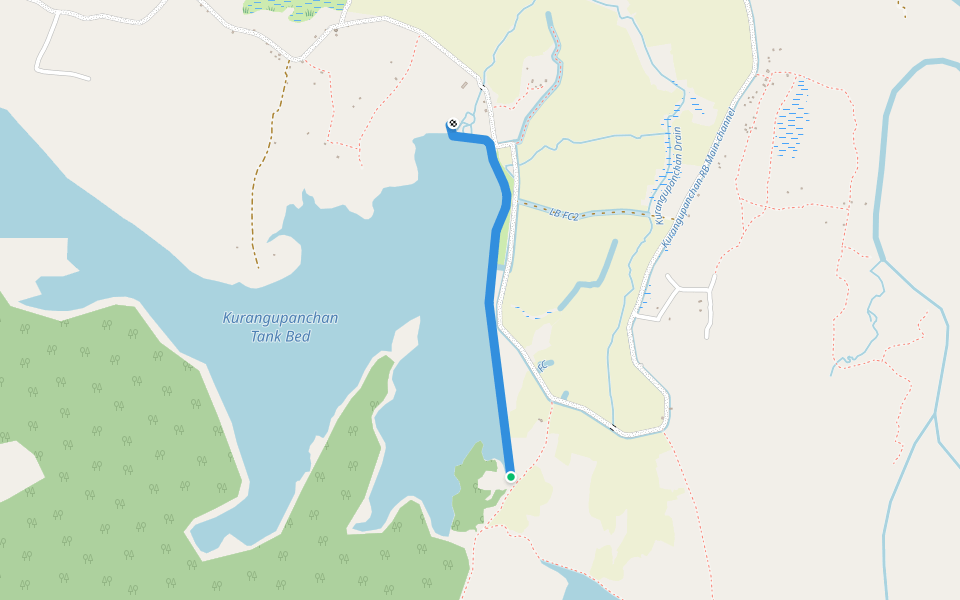 Kurangupanchan Tank Bund walking route map in Kinniya
