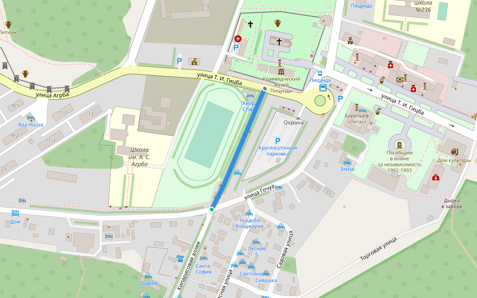 Кипарисовая аллея walking route map in Bichvinta