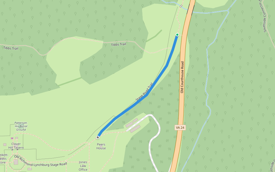 Stage Road Trail walking route map in Appomattox