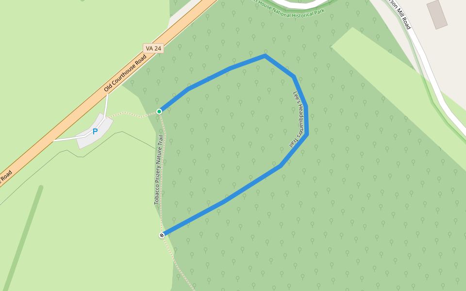 Lee's Headquarters Trail walking route map in Appomattox