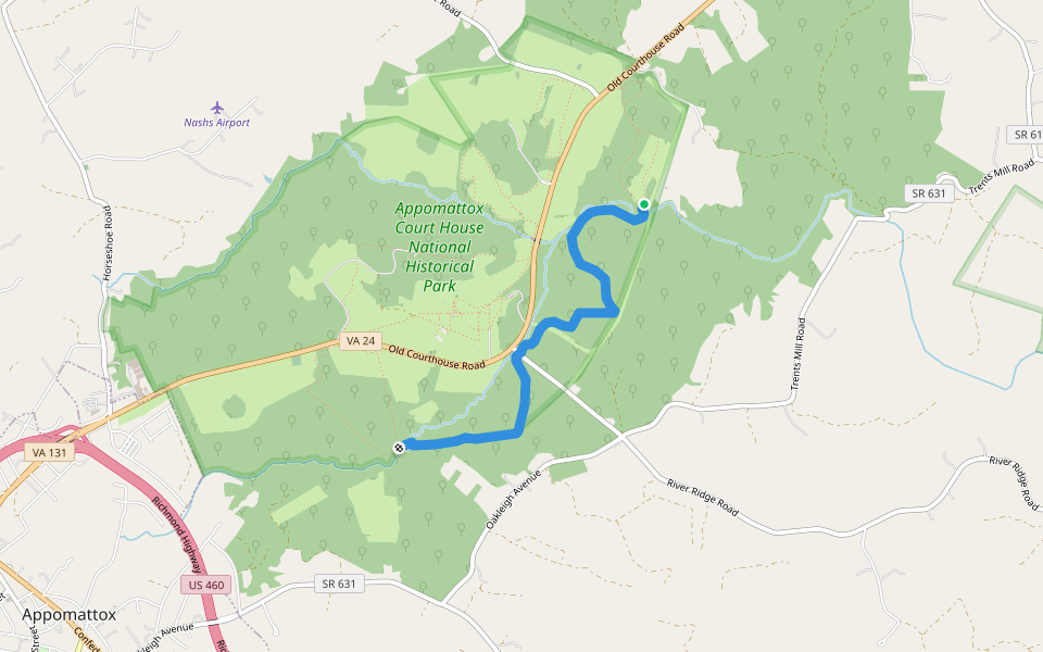 Southside Connector Trail walking route map in Appomattox
