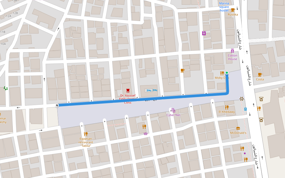 شارع شيري walking route map in Hurghada