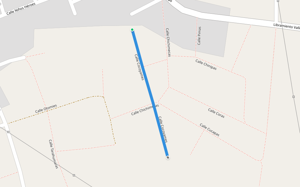 Calle Cocoyames walking route map in La Loma