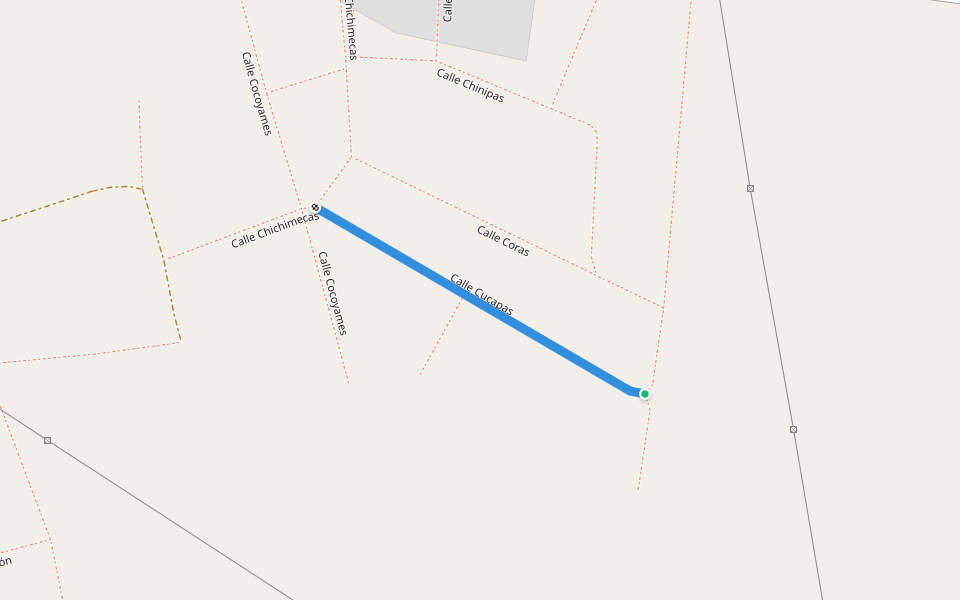 Calle Cucapas walking route map in La Loma