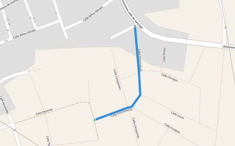 Calle Chichimecas walking route map in La Loma