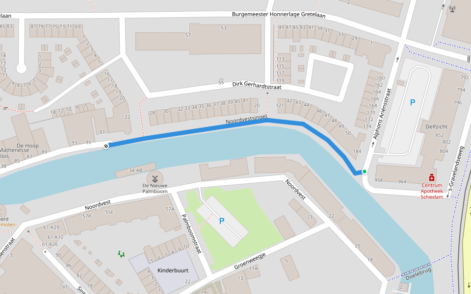 Noordvestsingel walking route map in Schiedam