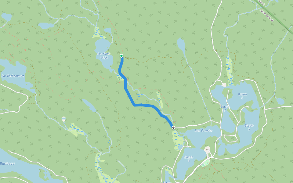 Sentier du Lac-St-Onge walking route map in Saint-Donat