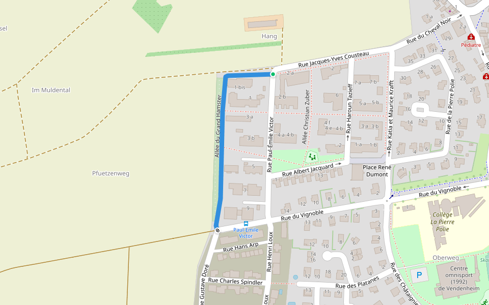 Allée du Grand Hamster walking route map in Vendenheim