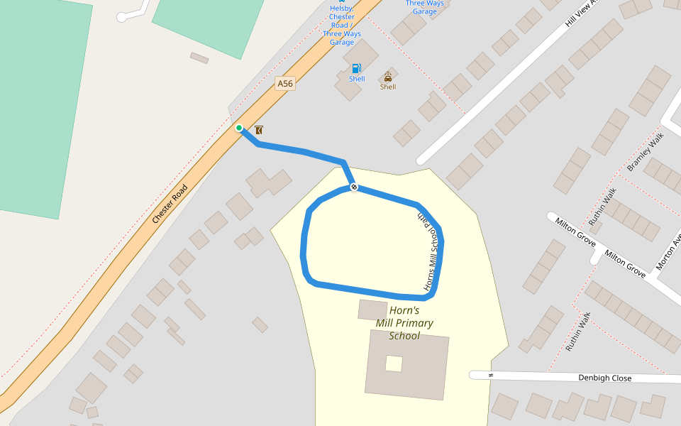 Horns Mill School Path walking route map in Helsby