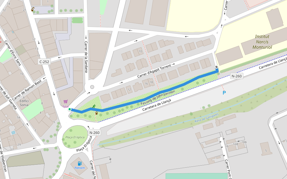 Passeig de John Lennon walking route map in Figueres