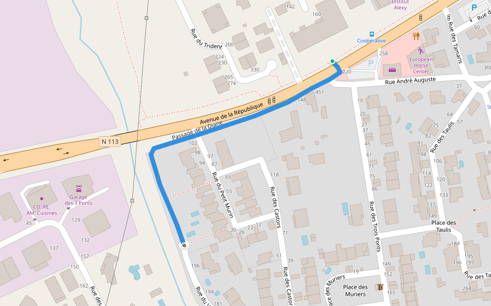 Passage de la Diane walking route map in Lunel-Viel