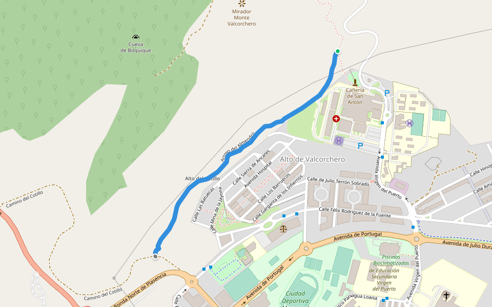 Arroyo del Almendro walking route map in Plasencia