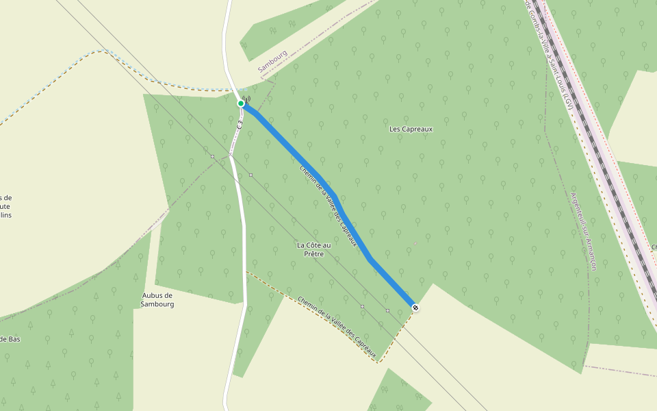 Chemin de la Vallée des Capréaux walking route map in Moulins-en-Tonnerrois